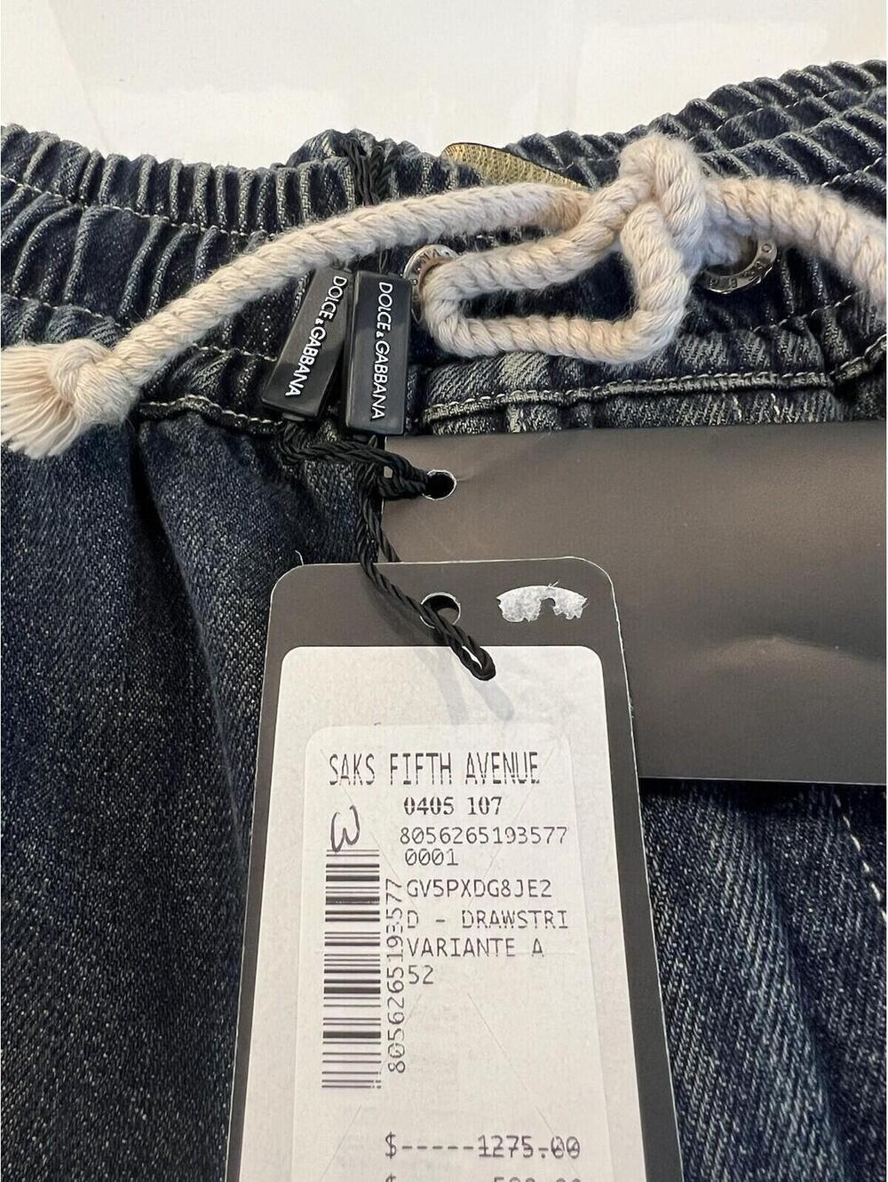 $1275 Dolce & Gabbana Washed Drawstring Cargo Beige/Dark Blue Jeans Size 52 - Picture 9 of 13